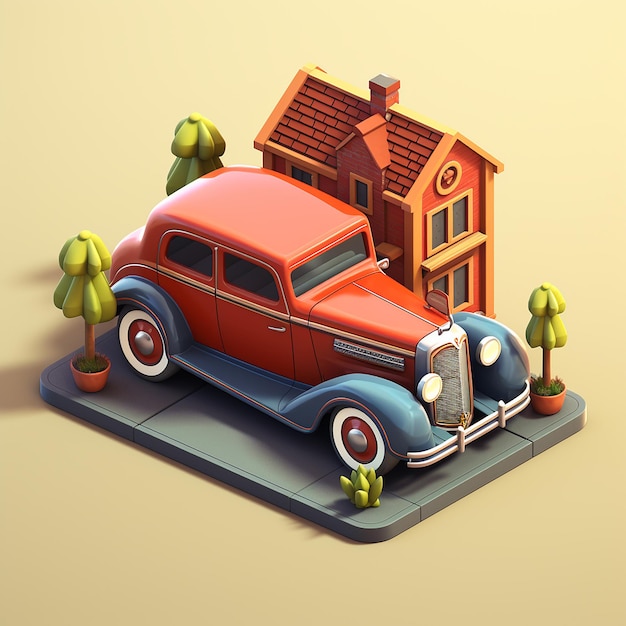 Generative AI an old car created in 3d isometric style