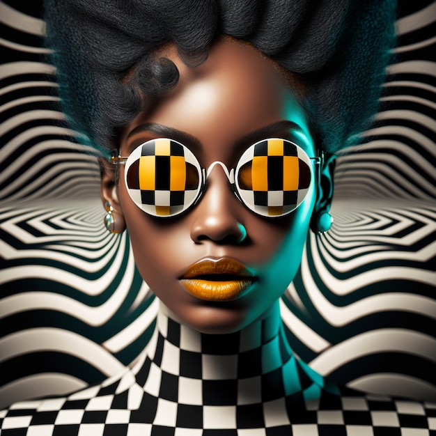 Generative ai optical art fashion portrait black young woman posing