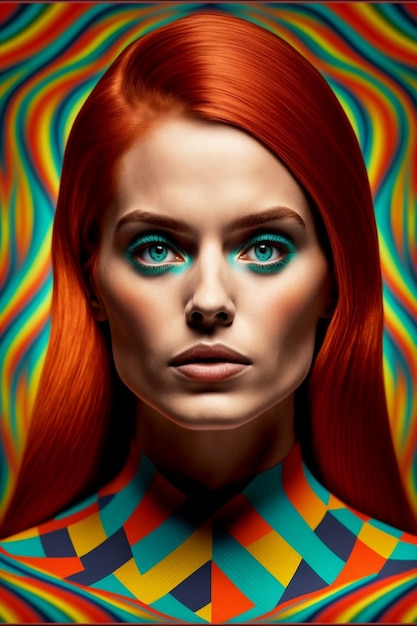 Photo generative ai optical art fashion portrait redhead young woman posing