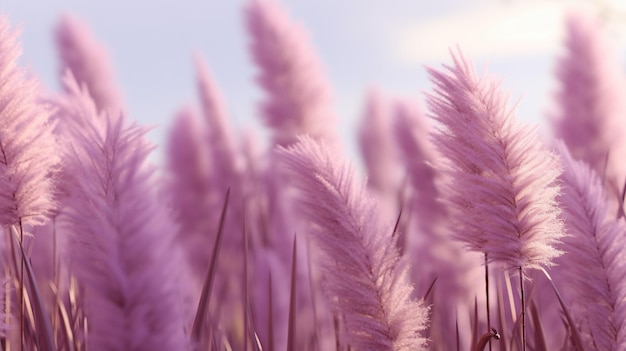 Generative AI Pampa purple lavender color grass branch with sky Abstract natural boho background of soft plants Cortaderia selloana