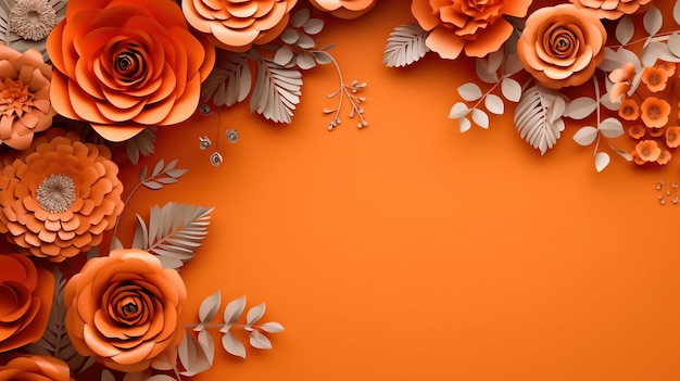 Generative ai paper cut craft flowers and leaves apricot crush orange color origami