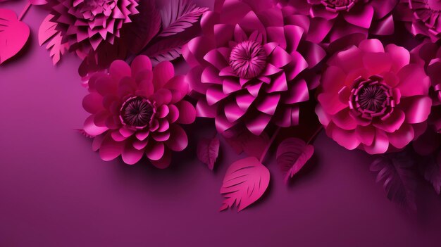 Generative AI Paper cut craft flowers and leaves viva magenta color floral origami