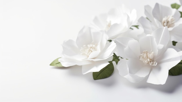 Generative AI Paper cut craft flowers and leaves white color floral origami textured background