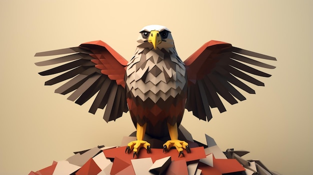 Foto falco in poligoni basso con intelligenza artificiale generativa papercraft con enormi occhi carini