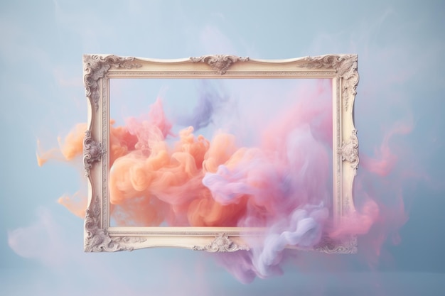 Generative AI pastel light smoke around empty vintage beautiful frame