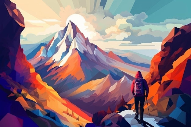 Generative AI Peak Wanderlust 산악 하이킹의 추상적 표현