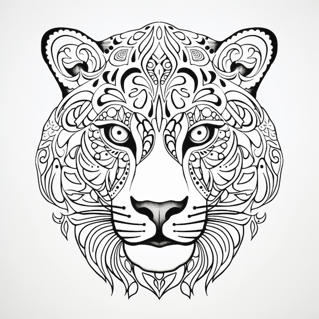 Photo generative ai photo coloring page jaguar animal face white background