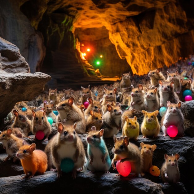 Generative AI photo A group of hamsters inside cave