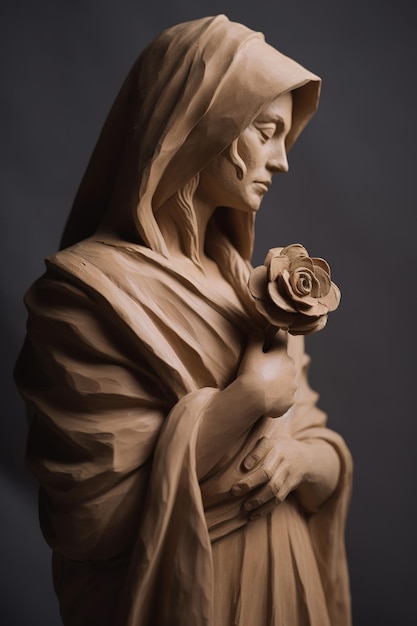 Photo generative ai photorealistic antique sculpture and flowers muted neutral colors 3d style ceramic statue