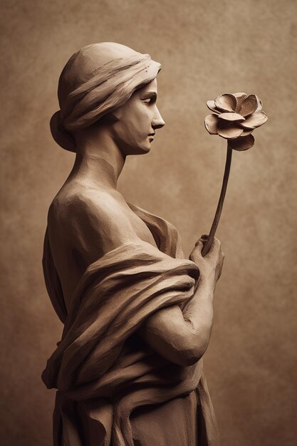 Generative AI Photorealistic antique sculpture and flowers muted neutral colors