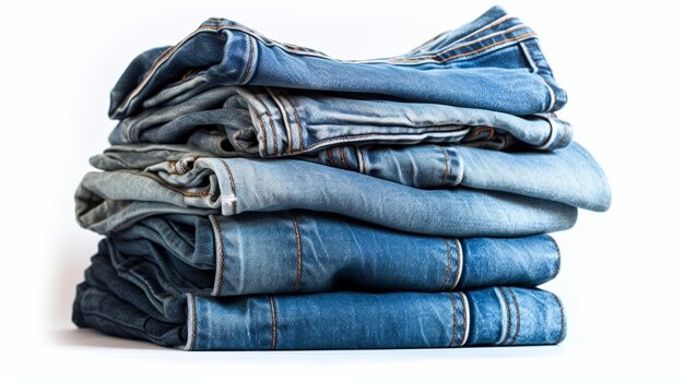 Generative AI A pile of jeans on a white background