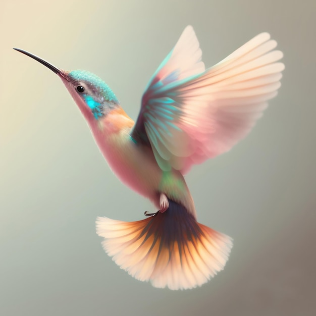 Generative AI pink hummingbird flying on a neutral background