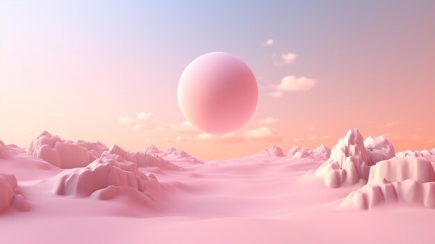 Generative AI Pink magenta fantastic 3d clouds on the floor sky and landscape