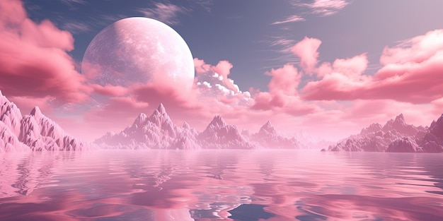 Generative AI Pink magenta fantastic clouds sky and landscape Gentle colors and with bright lightsx9