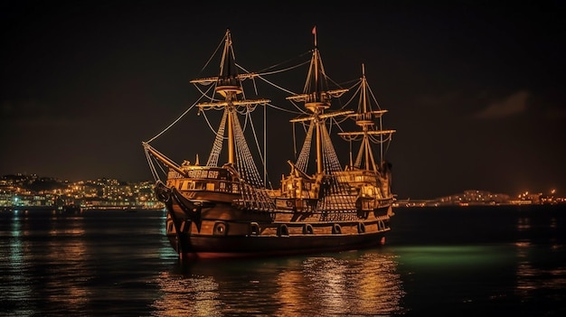 Generative AI the pirate ship at night