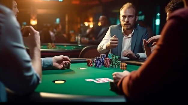 Generative AI and poker players using cards in a casino