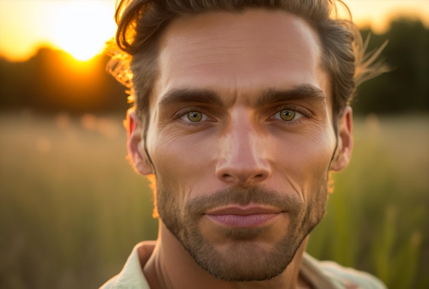 Generative ai portrait adult man ooutdoors backlight looking camera