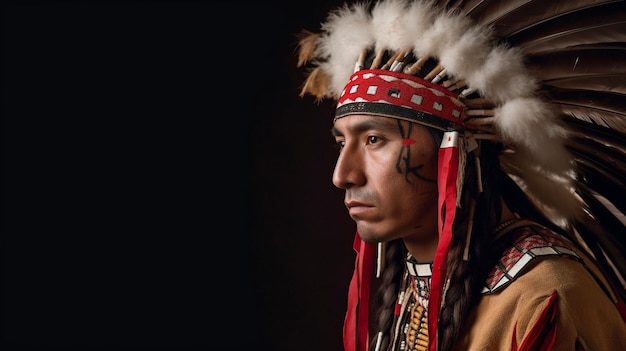 Photo generative ai portrait of an american indian wearing traditional clothing