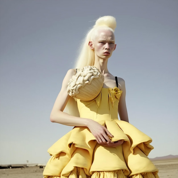 Generative ai portrait of beautiful albino woman fashionable outdoors desert