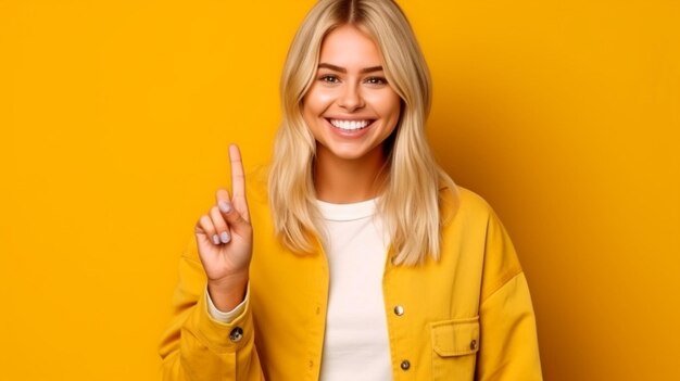 Generative ai portrait of a cheerful young blonde woman making the thumbsup gesture