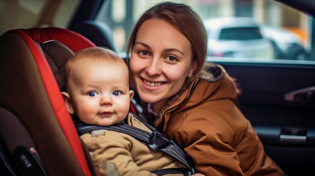 車に乗っている母と子の生成 AI ポートレート