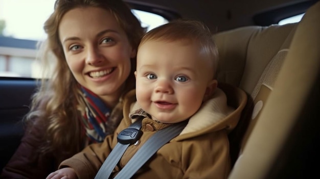 Generative AI portrait of a mother and child riding in a car