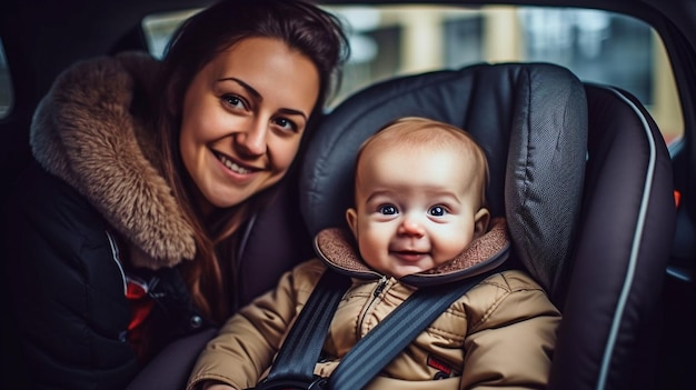 車に乗っている母と子の生成 AI ポートレート