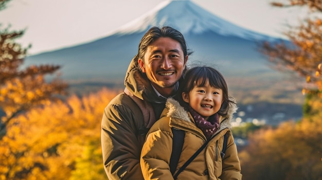 富士山と親子の生成 AI ポートレート