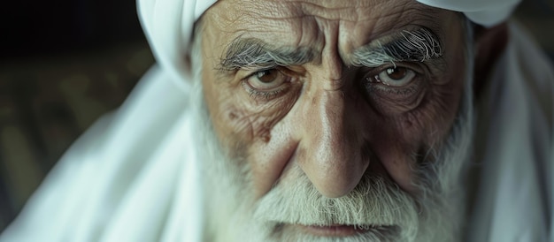 Generative AI Portrait of religious elderly muslim man photo close up