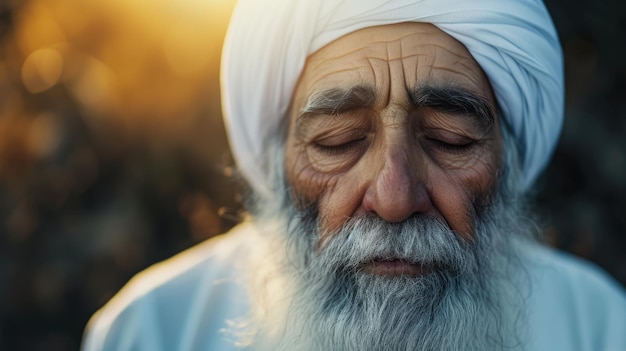 Generative AI Portrait of religious elderly muslim man photo close up