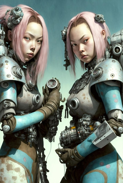 Generative ai portrait two futuristic twins posing