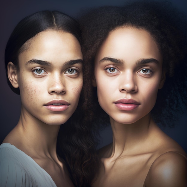 Generative ai portrait two women sisters posing looking camera strong and confident supporting