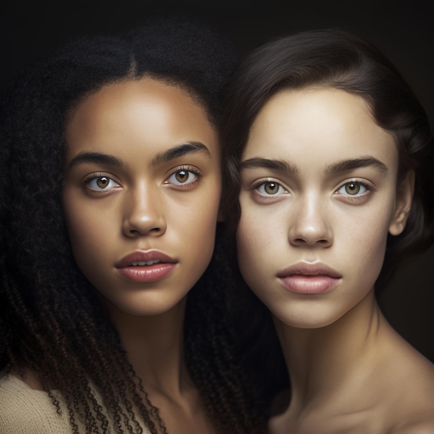 Generative ai portrait two women sisters posing looking camera strong and confident supporting