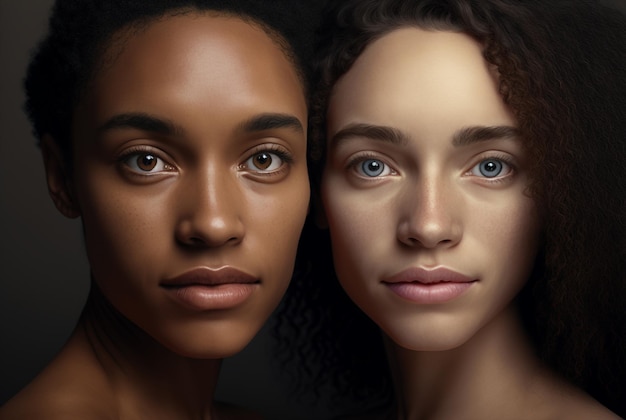 Generative ai portrait two women twins mixed race sisters posing