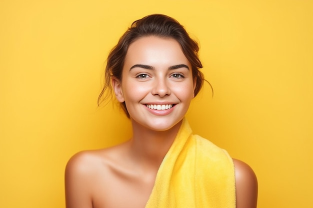 Generative AI Portrait of young happy woman looks in camera Skin care beauty skincare cosmetics