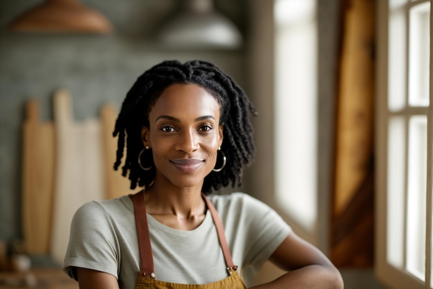 Generative ai portrait young strong confident black woman carpenter