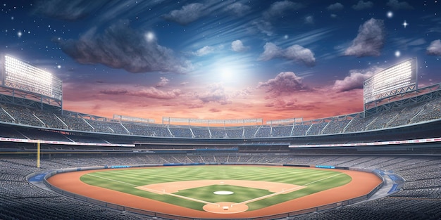 Generative AI Professional baseball grand stadium modern public sport building arena in night