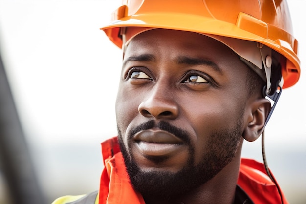 Generative ai professional black worker wearing safety vest and hard hat