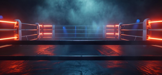 Photo generative ai professional boxing ring with spotlights and smokey background martial arts sport