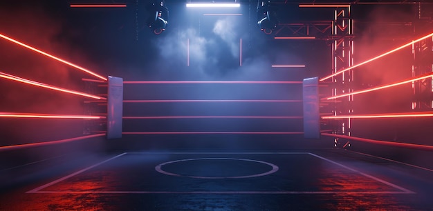 Generative AI professional boxing ring with spotlights and smokey background martial arts sport
