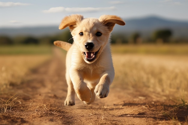 Generative AI a puppy running in a field