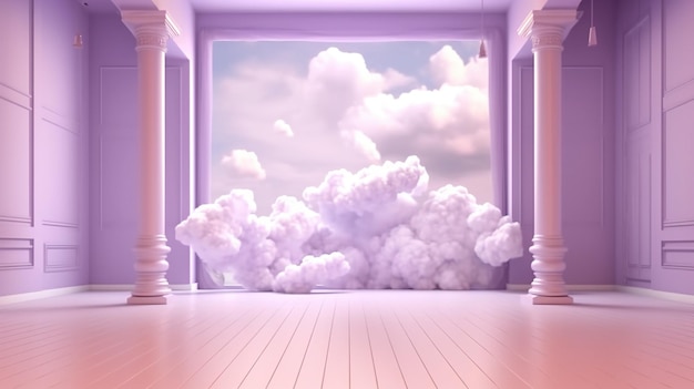 Generative AI Purple digital lavender color fantastic 3d clouds on the floor sky and landscape