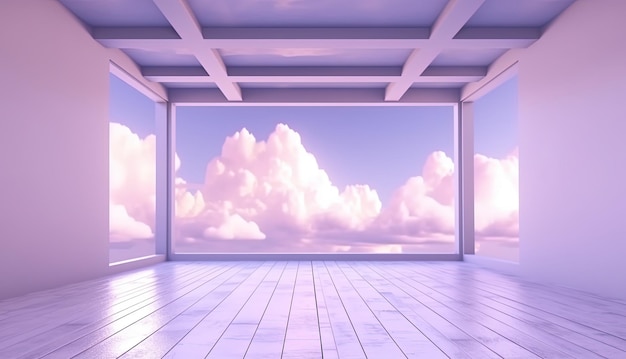 Generative ai purple digital lavender color fantastic 3d clouds on the floor sky and landscape