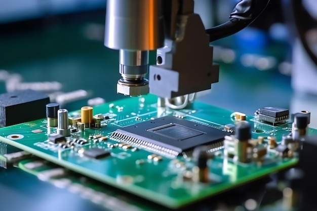 Генеративный ИИ Контроль качества электронных компонентов на печатной плате в лаборатории высокотехнологичного завода