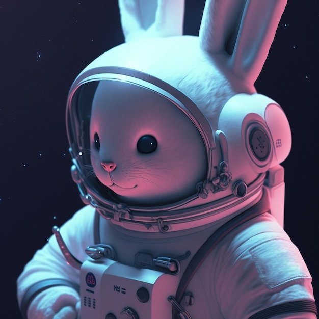 우주 우주를 탐험하는 우주 비행복을 입은 생성 인공 지능 토끼 우주 비행사