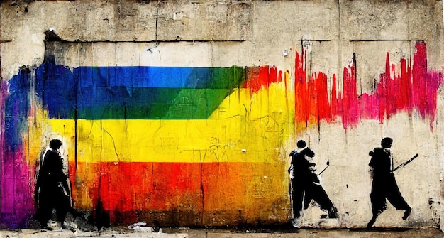 Generative AI Rainbow LGBT pride flag colors as graffiti on the wall street art