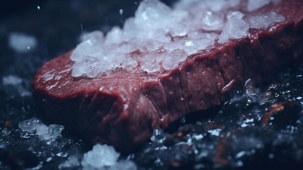 生成 AI ハーブとスパイスをテーブルの上に生の新鮮な牛肉ステーキを接写マクロ写真美的落ち着いた色