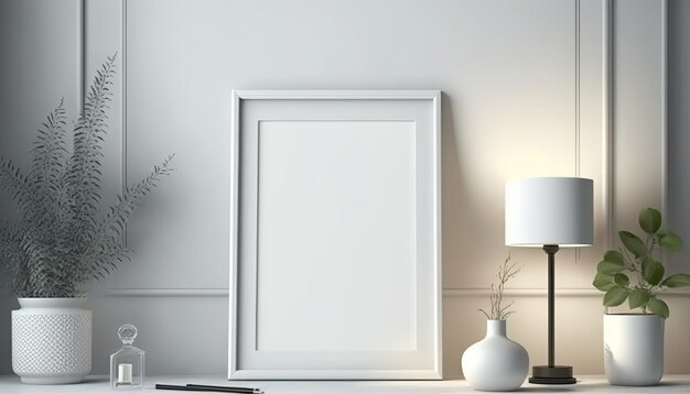 Generative AI Realistic white poster mock up at home interior white wall background