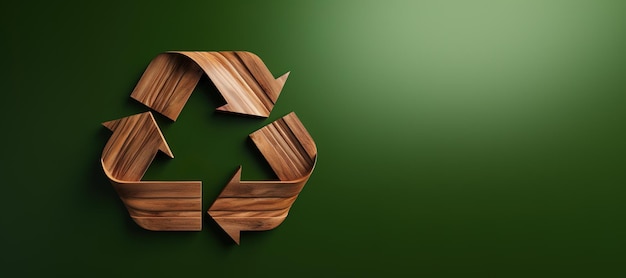 Generative AI A recycling green sign made of wood and leaves zero waste reuse concept