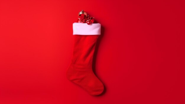 照片生成ai红色圣诞袜子和一个充满活力的钟